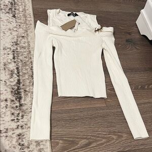 DO+BE Cream Ribbed Knit Top
